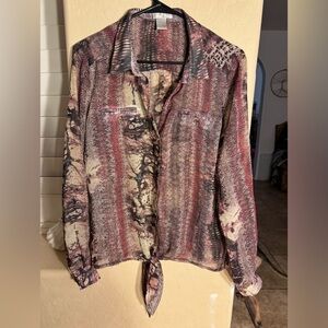 ALBERTO Makali Womens Jungle Print Roll‎ Tab Sleeve Crop Top Blouse Size L